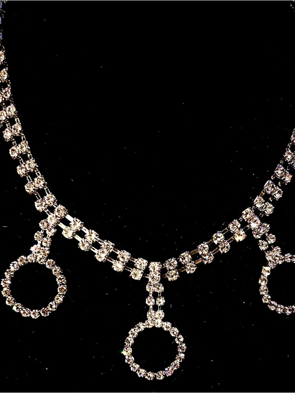 Crystal Drop Circle Necklace - Silver Tone